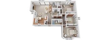 Three Bedroom Birchwood Deluxe Floor Plan at Tanglewood Apartments, Oak Creek