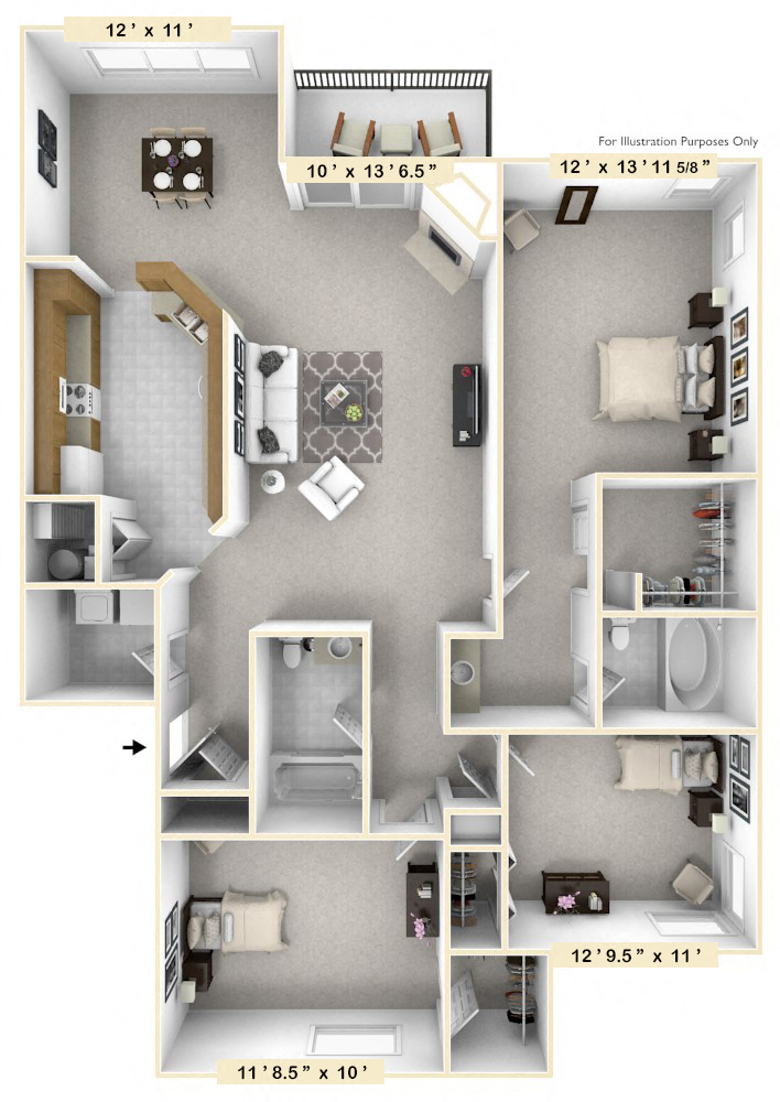 The Admiral - 3 BR 2 BA- 1.365 Square Feet- Floor Plan at WaterFront Apartments, Virginia Beach, VA