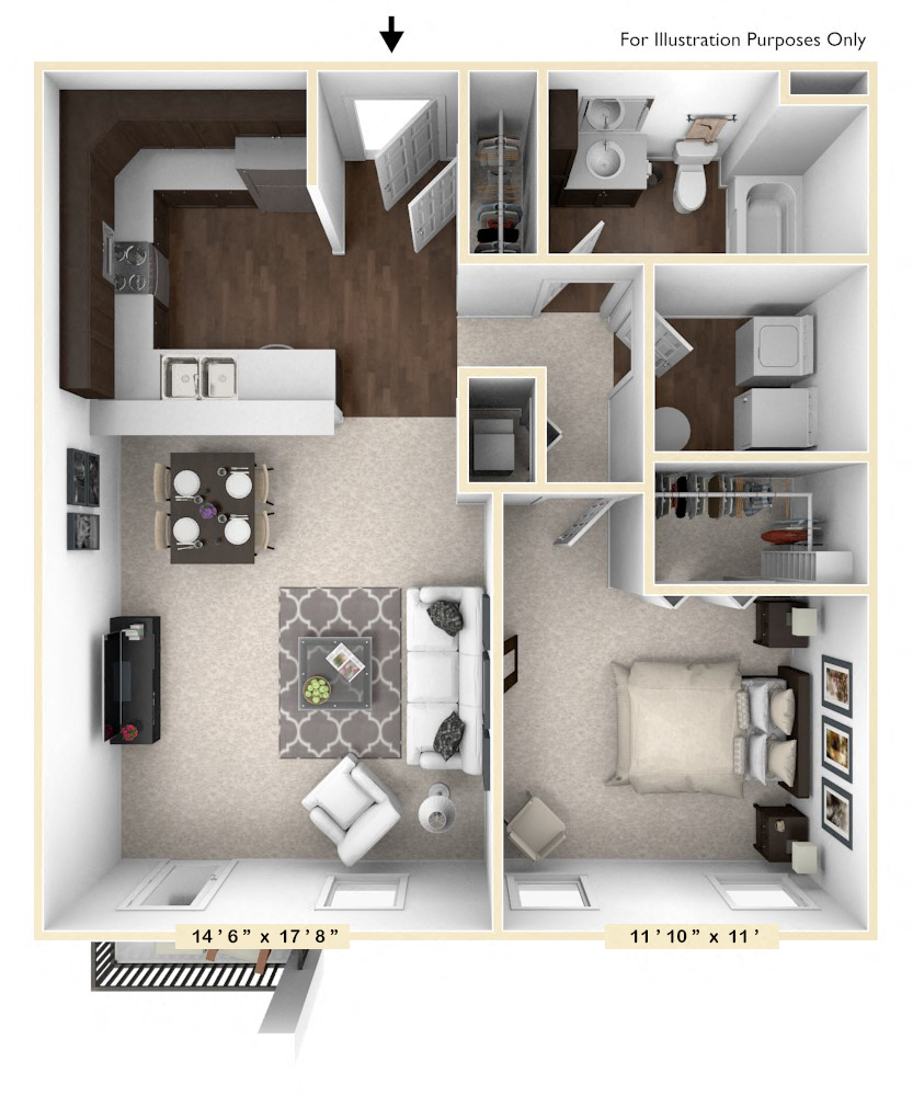 The Beckmen - 1 BR 1 BA Floor Plan at Bella Vista Apartments, Fishers