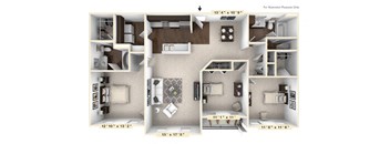The Burgundy - 3 BR 2 BA Floor Plan at Bella Vista Apartments, Indiana, 46038