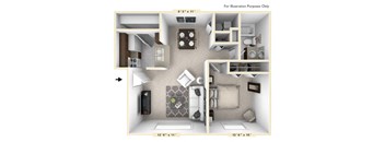 The Cape - 1 BR 1 BA Floor Plan | 623 Sq. Ft. at Bay Pointe Apartments, Indiana