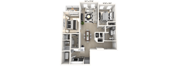 The Capital - 2 BR 2 BA Floor Plan at Alexandria of Carmel Apartments, Indiana, 46032