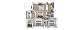 2 bedroom 1 bathroom Floor plan A at Latitudes Apartments, Indiana