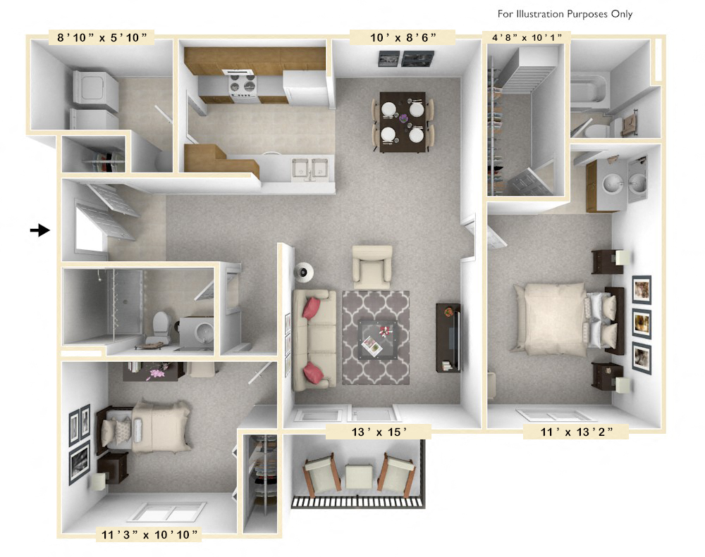 The Captain - 2 BR 2 BA Floor Plan at Scarborough Lake Apartments, Indianapolis, Indiana