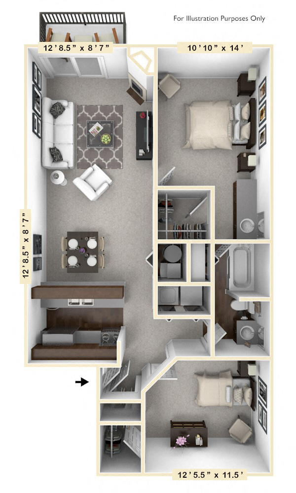 The Clipper - 2 BR 1 BA-974 Square Feet- Floor Plan at WaterFront Apartments, Virginia Beach, Virginia