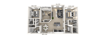 The Commander - 3 BR 2 BA Floor Plan at Alexandria of Carmel Apartments, Indiana