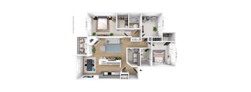 3 bedroom 2 bathroom Floor plan B at Latitudes Apartments, Indiana, 46237