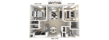 The Constitution - 2 BR 1 BA Floor Plan at Alexandria of Carmel Apartments, Indiana