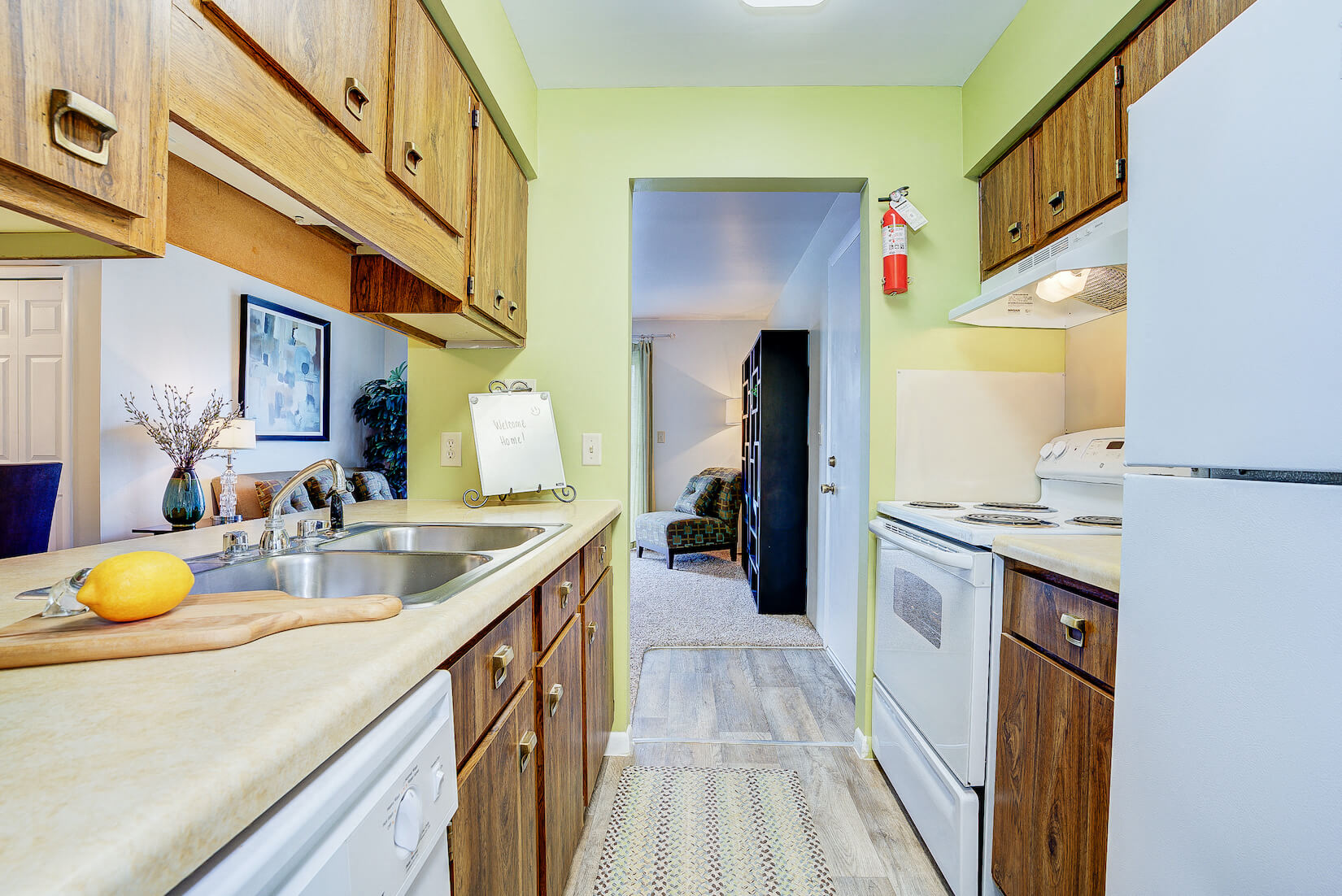 White Kitchen Appliances at Bay Pointe Apartments, Lafayette, 47909