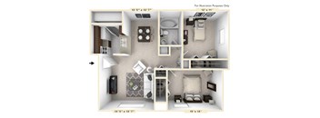 The Cove - 2 BR 1 BA Floor Plan | 805 Sq. Ft. at Bay Pointe Apartments, Indiana, 47909
