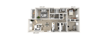 The Declaration - 3 BR 2 BA Floor Plan at Alexandria of Carmel Apartments, Indiana, 46032