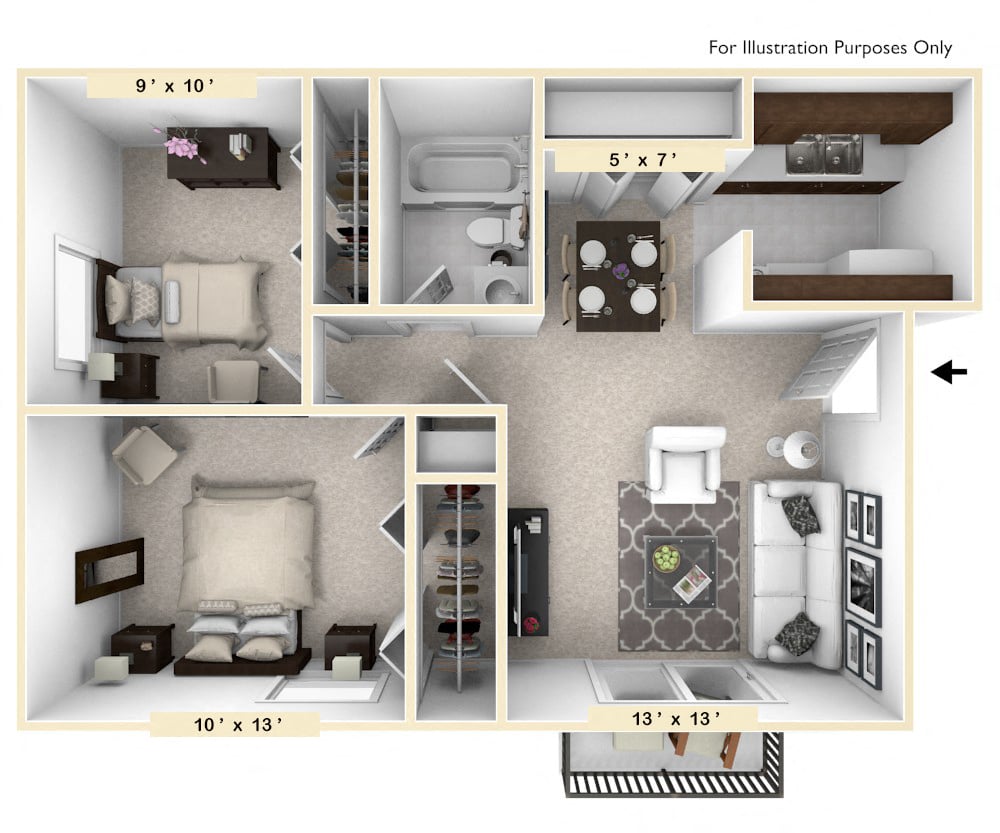 The Dove - 2 BR 1 BA Floor Plan at Pheasant Run, Lafayette, 47909