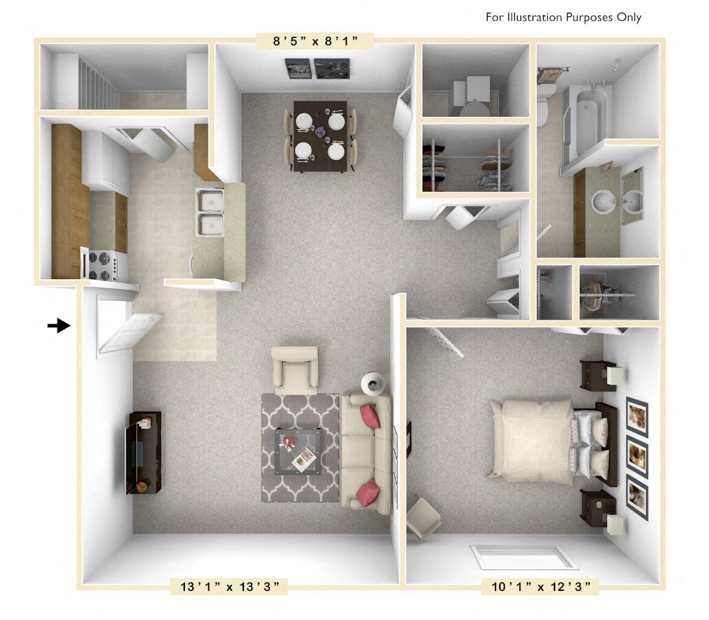 The Dry Dock - 1 BR 1 BA Floor Plan at Scarborough Lake Apartments, Indianapolis, 46254