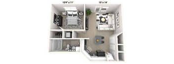 The Executive - 1 BR 1 BA Floor Plan at Alexandria of Carmel Apartments, Carmel, IN