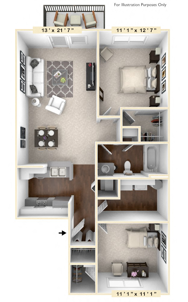 The Green - 2 BR 1 BA Floor Plan at Avellan Springs Apartments, North Carolina