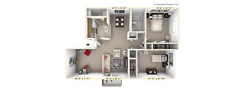 The Hawthorne - 2 BR 1 BA with Den Floor Plan at Autumn Woods Apartments, Miamisburg, OH