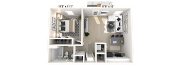 The Justice - 1 BR 1 BA Floor Plan at Alexandria of Carmel Apartments, Carmel, IN, 46032