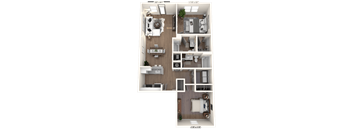 a 3d furnished floor plan of a 3 bedroom apartment