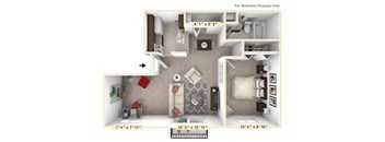 The Maple - 1 BR 1 BA with Den Floor Plan at Autumn Woods Apartments, Miamisburg, Ohio