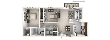 The Monroe - 2 BR 1 BA Floor Plan at Enclave Apartments, Midlothian, Virginia