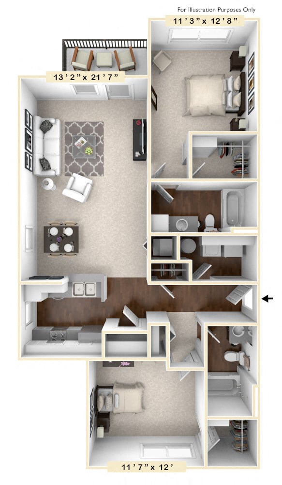 The Morgan - 2 BR 2 BA Floor Plan at Avellan Springs Apartments, Morrisville, NC, 27560