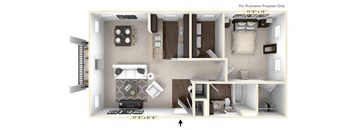 The Napa - 1 BR 1 BA Floor Plan at Bella Vista Apartments, Fishers, 46038