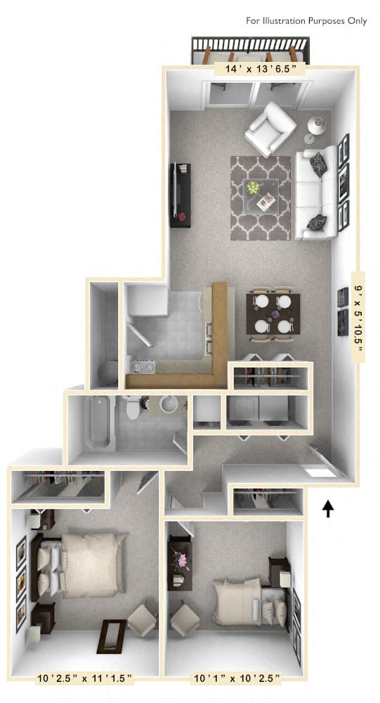 The Nautical - 2 BR 1 BA-793 Square Feet- Floor Plan at WaterFront Apartments, Virginia Beach