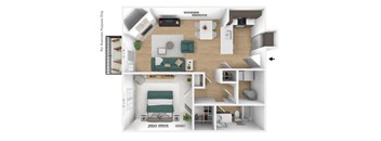 1 bedroom 1 bathroom Floor plan B at Latitudes Apartments, Indianapolis