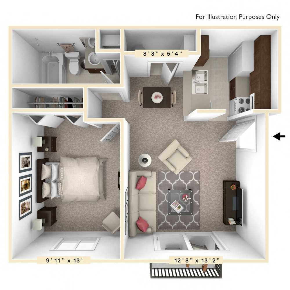 The Oak - 1 BR 1 BA  Floor Plan at Autumn Woods Apartments, Ohio