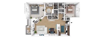 2 bedroom 2 bathroom Floor plan E at Latitudes Apartments, Indianapolis