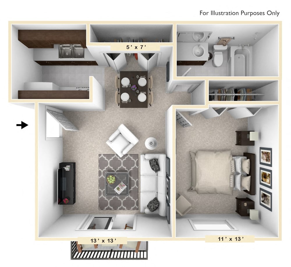 The Pheasant - 1 BR 1 BA Floor Plan at Pheasant Run, Indiana