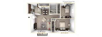 The Poplar - 2 BR 1 BA Floor Plan at Autumn Woods Apartments, Ohio