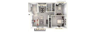 The Reef - 2 BR 1 BA Floor Plan at Scarborough Lake Apartments, Indiana, 46254
