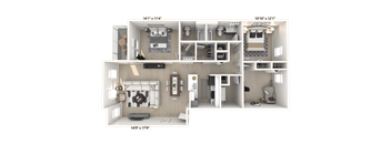 The Republic - 3 BR 2 BA Floor Plan at Alexandria of Carmel Apartments, Indiana, 46032