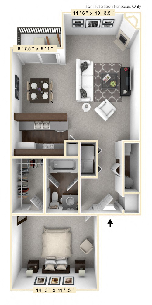 The Schooner - 1 BR 1 BA-777 Square Feet- Floor Plan at WaterFront Apartments, Virginia Beach, VA
