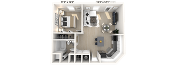 The Senator - 1 BR 1 BA Floor Plan at Alexandria of Carmel Apartments, Carmel, 46032