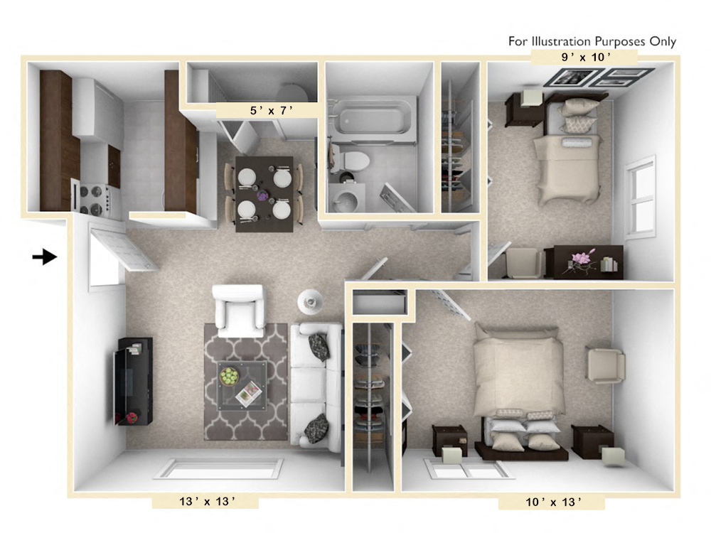 The Sportsman - 2 BR 1 BA Floor Plan at Pheasant Run, Lafayette, IN