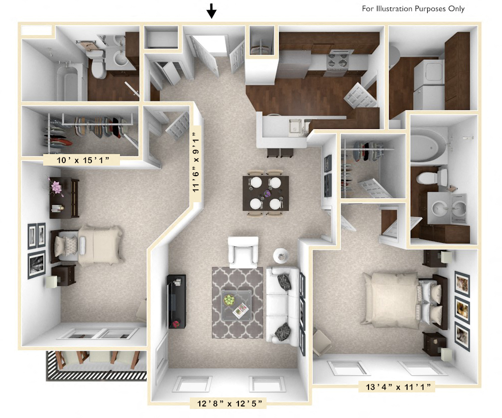 The Sunset - 2 BR 2 BA Floor Plan at The Avenue at Polaris Apartments, Columbus, 43240