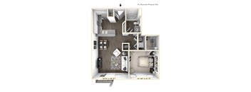 The Tensley - 1 BR 1 BA Floor Plan at Bella Vista Apartments, Indiana, 46038