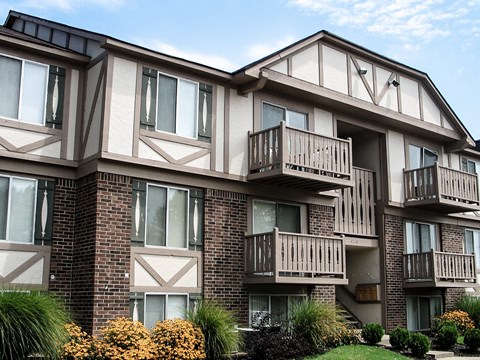 the outlook of a condo building with balconies at The Timbers Apartments, Evansville, IN, 47715