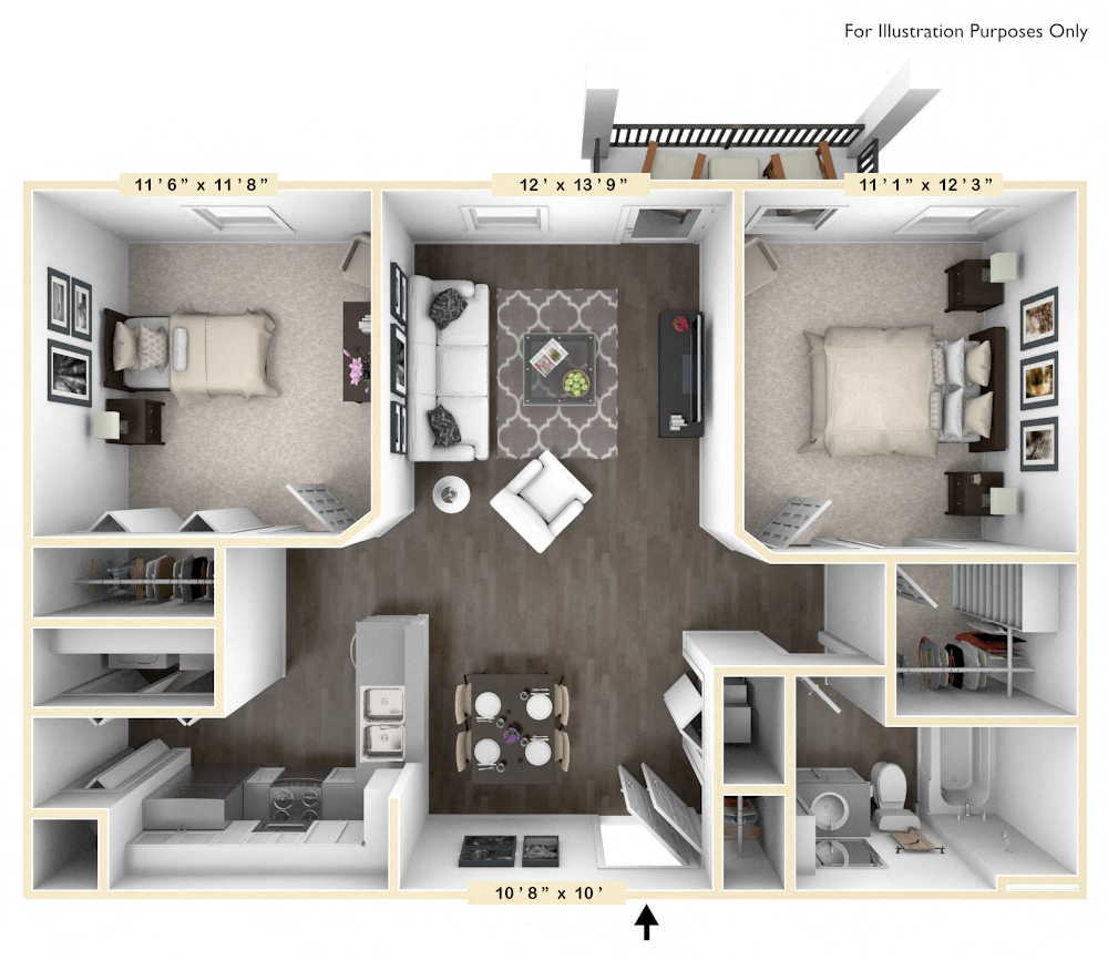 The Veneto - 2 BR 1 BA with Study Floor Plan at Bella Vista Apartments, Fishers, IN, 46038