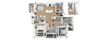 3 bedroom 2 bathroom Floor plan A at Latitudes Apartments, Indiana