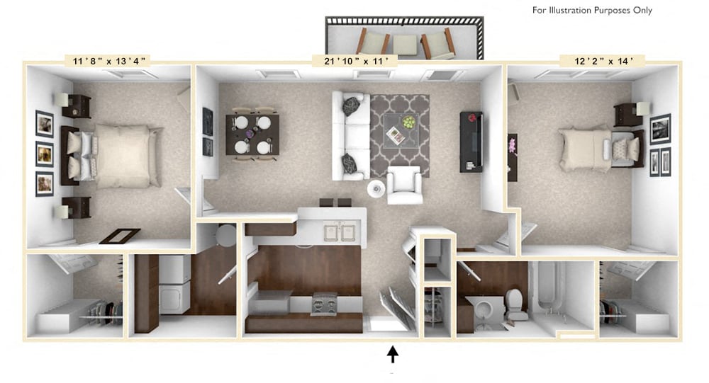 The Wall Street - 2 BR 1 BA Floor Plan at The Avenue at Polaris Apartments, Columbus, OH, 43240