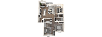 a 3d model of a 3 bedroom apartment