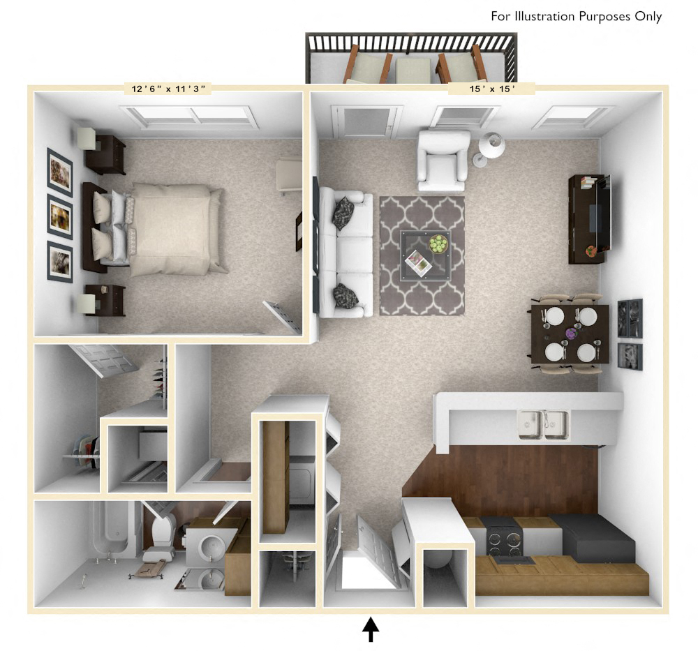 The Lancaster - 1 BR 1 BA Floor Plan at Brickshire Apartments, Indiana