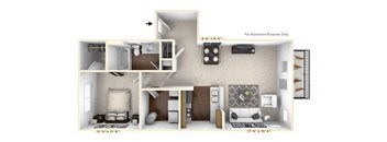 The Oxford - 1 BR 1 BA Floor Plan at Brickshire Apartments, Indiana, 46410