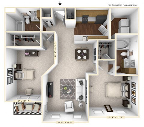 The Stirling - 2 BR 2 BA Floor Plan at Brickshire Apartments, Merrillville, Indiana