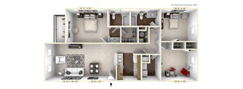 The Stratford - 3 BR 2 BA Floor Plan at Brickshire Apartments, Indiana