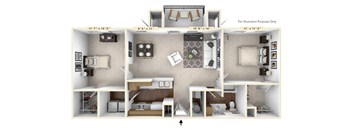 The Winchester - 2 BR 1 BA Floor Plan at Brickshire Apartments, Merrillville