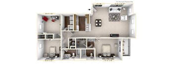 The Windsor - 3 BR 2 BA Floor Plan at Brickshire Apartments, Merrillville, IN, 46410